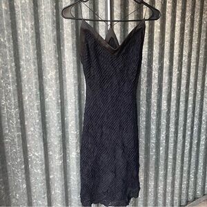 M. Officer Black Textured Satin Slip Dress Size 2